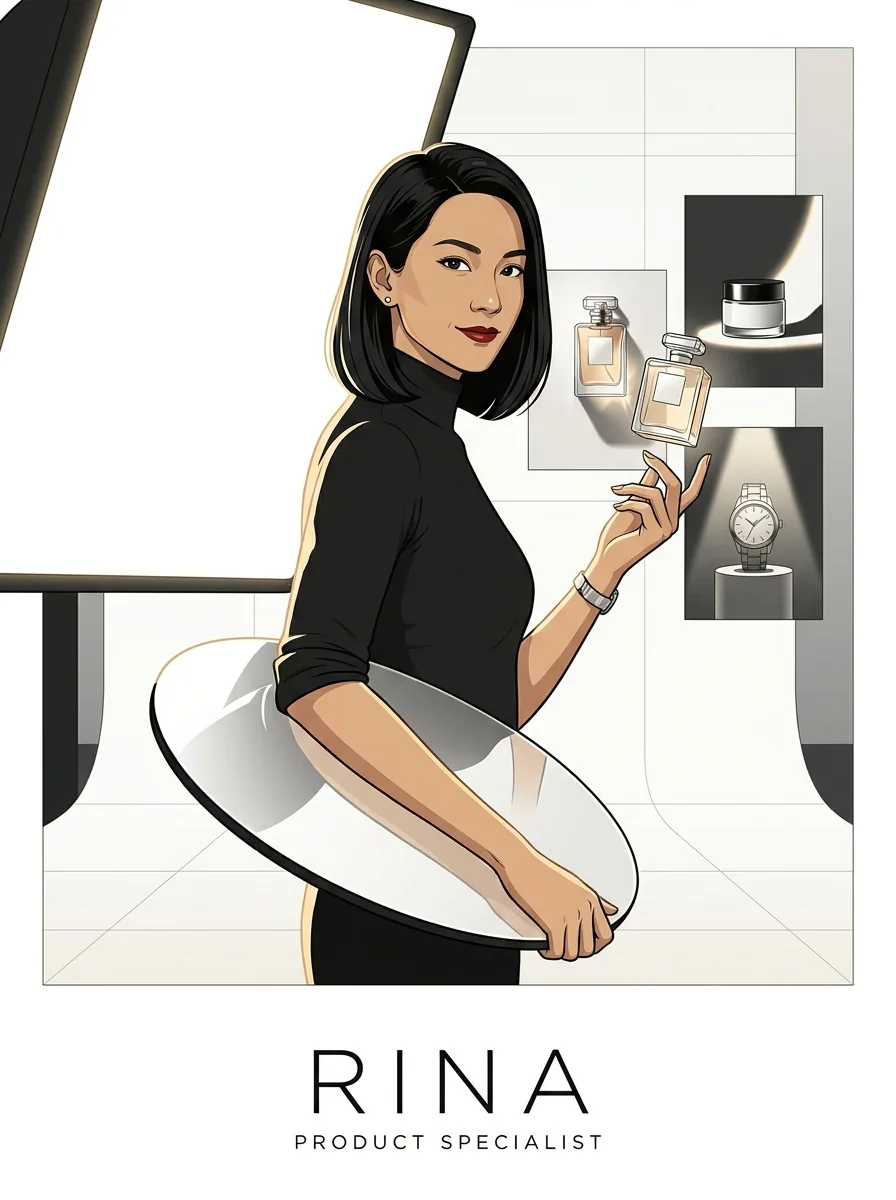 Rina product editorial — clean minimalist poster